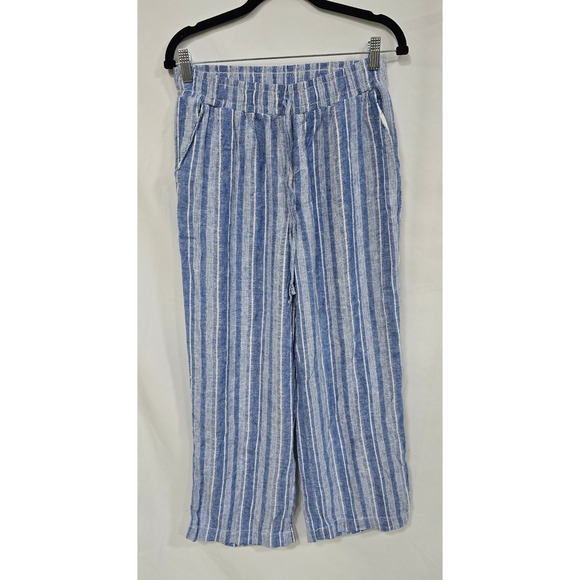 Briggs New York Pants - Briggs women M wide leg pants linen blend stripped palazzo pants blue resort